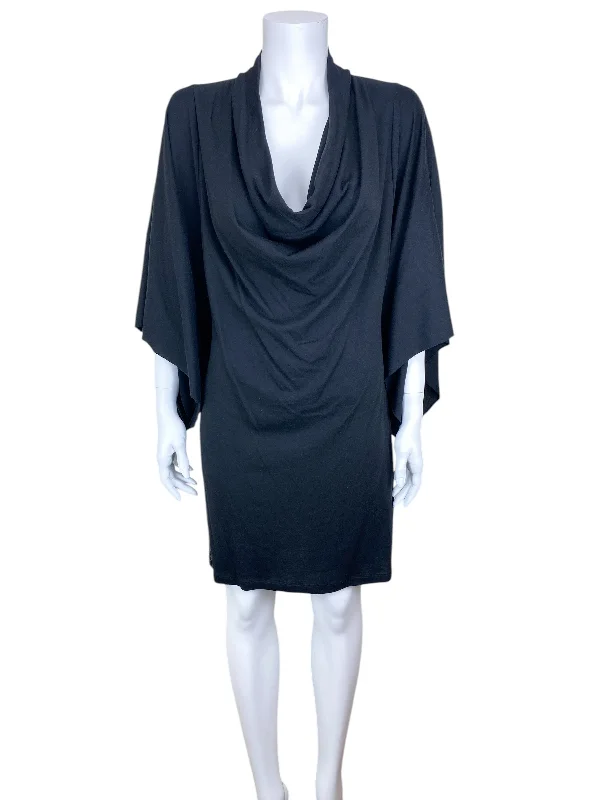 Kai-aakmann Women's Designer Drapey Cowl Neck Knit Dress Black Size L Tunics Formal black