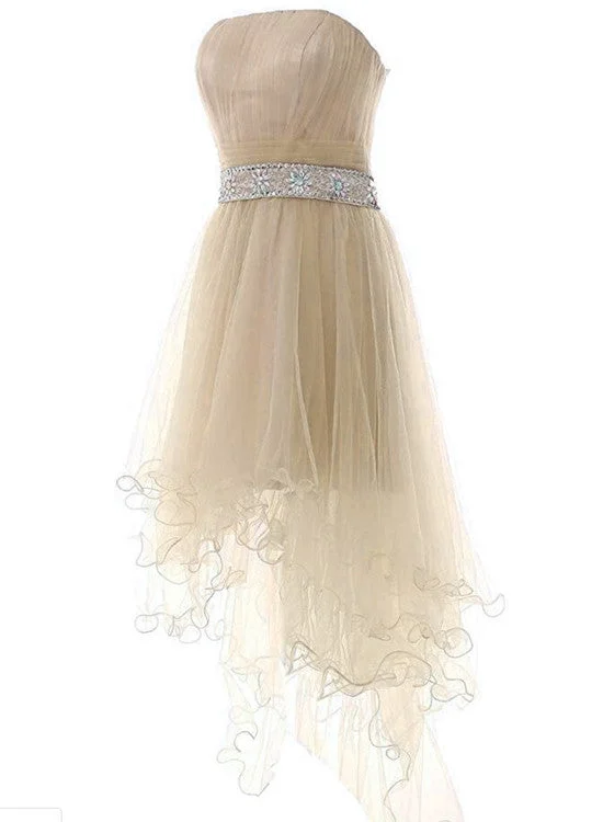Light Champagne High Low New Party Dress, Homecoming Dresses Square Neckline Feminine