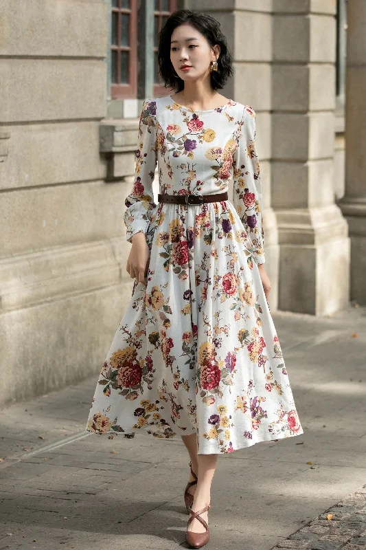 Vintage-Inspired Floral midi linen Dress 5685 Tunics Party sparkling