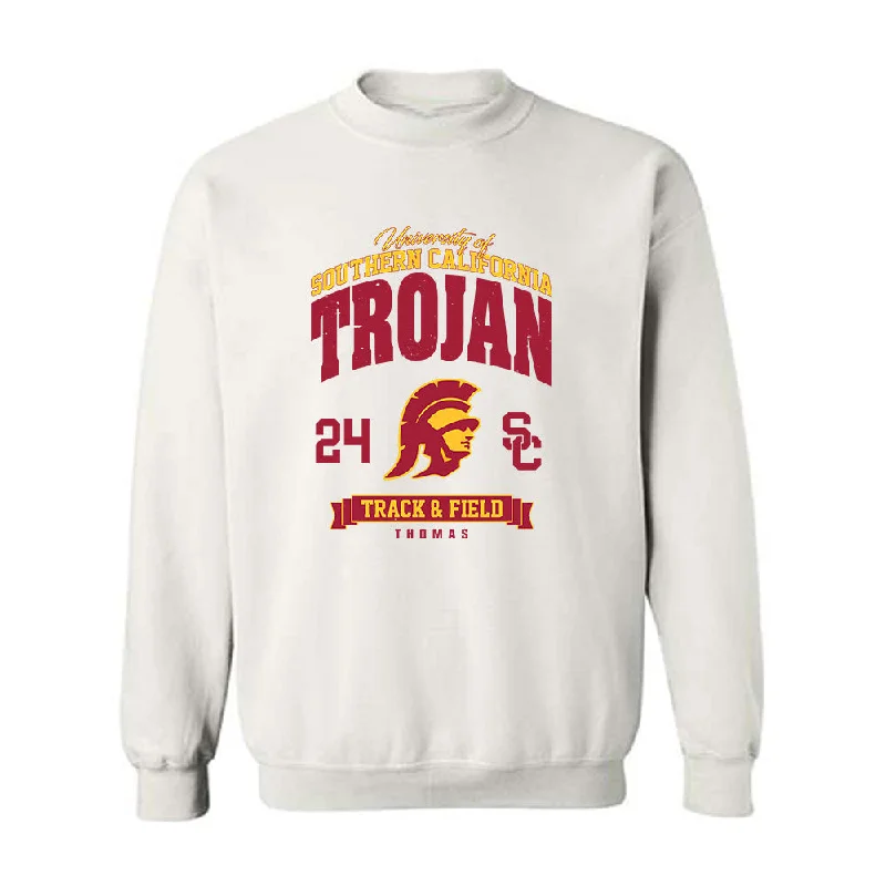 USC - NCAA Women's Track & Field : Max Thomas - Classic Fashion Shersey Crewneck Sweatshirt Hoodie with Hem Embroidery Detailed Premium USC - NCAA Women's Track & Field : Max Thomas - Classic Fashion Shersey Crewneck Sweatshirt Hoodie with Hem Embroidery Detailed Premium