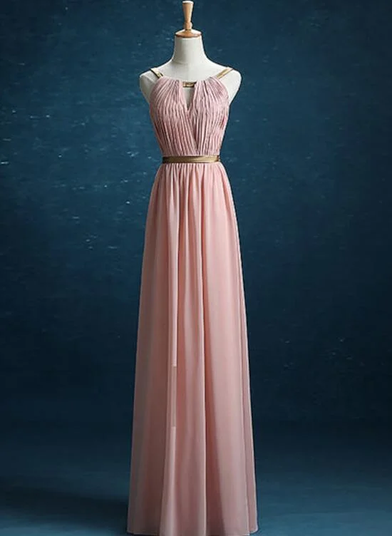 Simple Pretty New Style Pink Bridesmaid Dresses, Pleated Party Dresses Golden Belt Formal Gowns Tunics stripes playful Simple Pretty New Style Pink Bridesmaid Dresses, Pleated Party Dresses Golden Belt Formal Gowns Tunics stripes playful