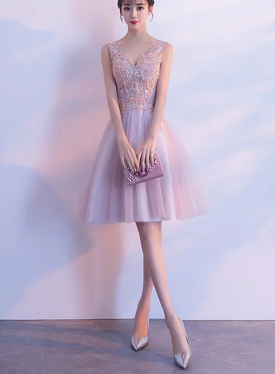 Cute Pink V-neckline Tulle with Lace Applique Wedding Party Dress, Lovely Party Dresses Tunics Top rated Cute Pink V-neckline Tulle with Lace Applique Wedding Party Dress, Lovely Party Dresses Tunics Top rated