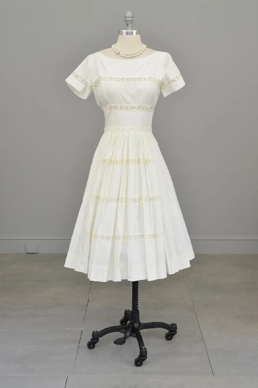 1950s 60s White Eyelet Fit and Flare Wedding Party Dress | Vintage Wedding Tunics Top rated 1950s 60s White Eyelet Fit and Flare Wedding Party Dress | Vintage Wedding Tunics Top rated
