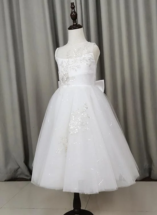 Cute White Tulle with Lace Applique Flower Girl Dress, Wedding Party Dress Tunics Chic elegant Cute White Tulle with Lace Applique Flower Girl Dress, Wedding Party Dress Tunics Chic elegant