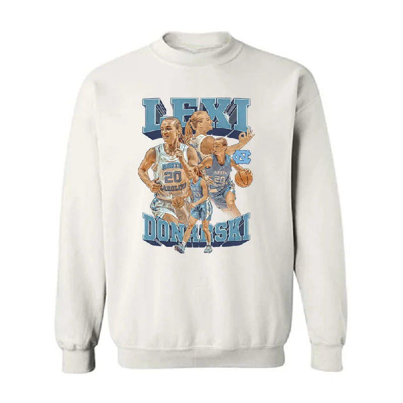 UNC - NCAA Women's Basketball : Lexi Donarski - Player Collage Crewneck Sweatshirt Hoodie with Hem Lace Feminine Delicate UNC - NCAA Women's Basketball : Lexi Donarski - Player Collage Crewneck Sweatshirt Hoodie with Hem Lace Feminine Delicate