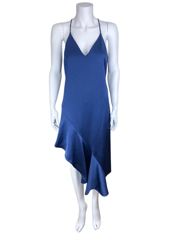 Halston Heritage Women's Asymmetrical Slip Dress Light Navy Size 8 with Tags Tunics Chic fashionable