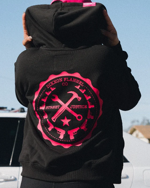 Women's Pink Bandit Zip Up Hoodie - Black Hoodie Crop Top Short Trendy