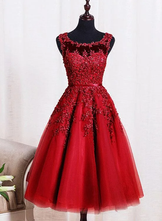 Red Tulle Tea Length Party Dresses, Prom Dresses , Red Homecoming Dresses empire Waist empire Red Tulle Tea Length Party Dresses, Prom Dresses , Red Homecoming Dresses empire Waist empire