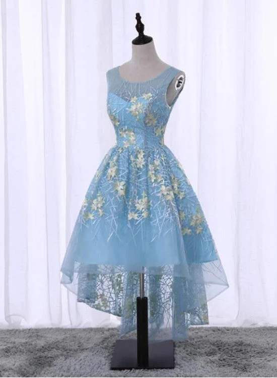 Light Blue High Low Floral Party Dresses, Lovely Formal Dresses, Cute Party Dress Tunics Plaid country Light Blue High Low Floral Party Dresses, Lovely Formal Dresses, Cute Party Dress Tunics Plaid country