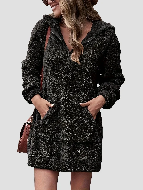 Half Zip Dropped Shoulder Oversized Hoodie Hoodie with Hem Fringe Bohemian Relaxed