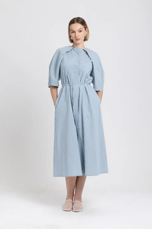 Soft blue crinkle poplin dress with balloon sleeves Tunics Luxurious high-end