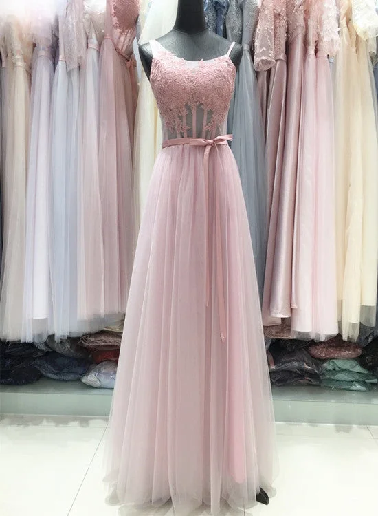 Pink Tulle with Lace Applique A-line Long Formal Gown, Pink Party Dress , Formal Gown Tunics Sophisticated sleek Pink Tulle with Lace Applique A-line Long Formal Gown, Pink Party Dress , Formal Gown Tunics Sophisticated sleek