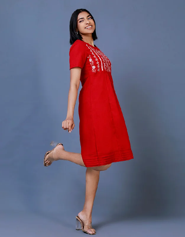 Round Neck Embroidered Dress Tunics Plaid country