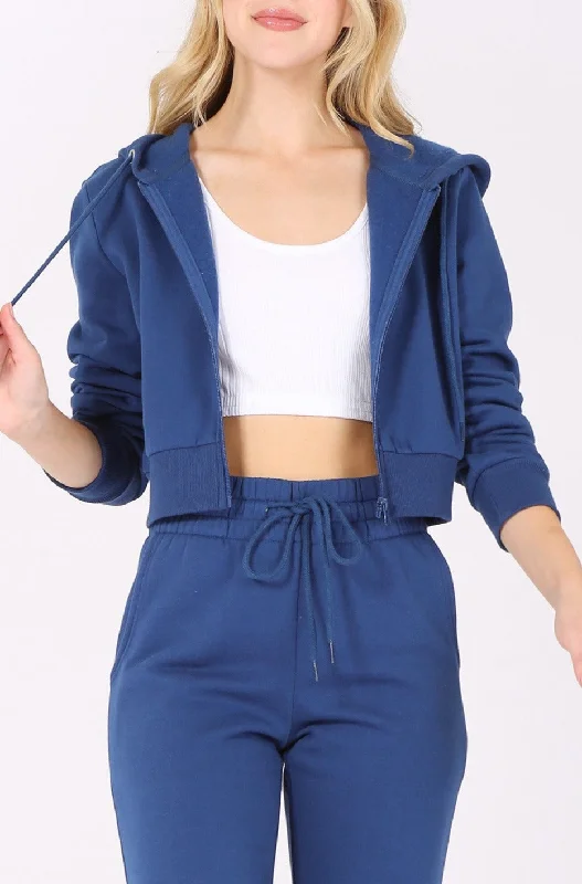 Cropped Zip Up Hoodie Hoodie with Hem Applique Textured Unique