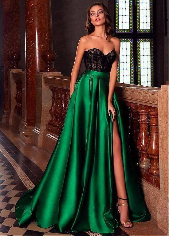 Stylish Sweetheart Sleeveless Aline Satin Evening Party Dress Side Slit Chiffon Maxi Beach Stylish Sweetheart Sleeveless Aline Satin Evening Party Dress Side Slit Chiffon Maxi Beach