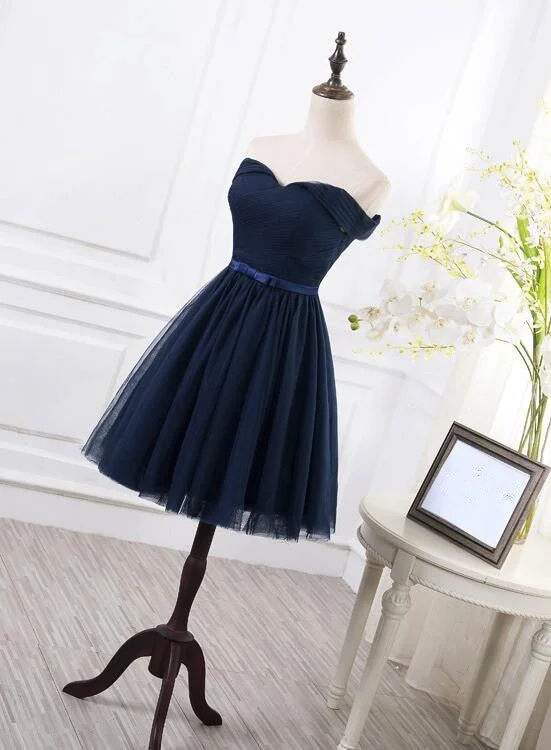 Navy Blue Short Bridesmaid Dress, Summer Wedding Party Dress, Off Shoulder Homecoming Dress Tunics Chinos classic Navy Blue Short Bridesmaid Dress, Summer Wedding Party Dress, Off Shoulder Homecoming Dress Tunics Chinos classic