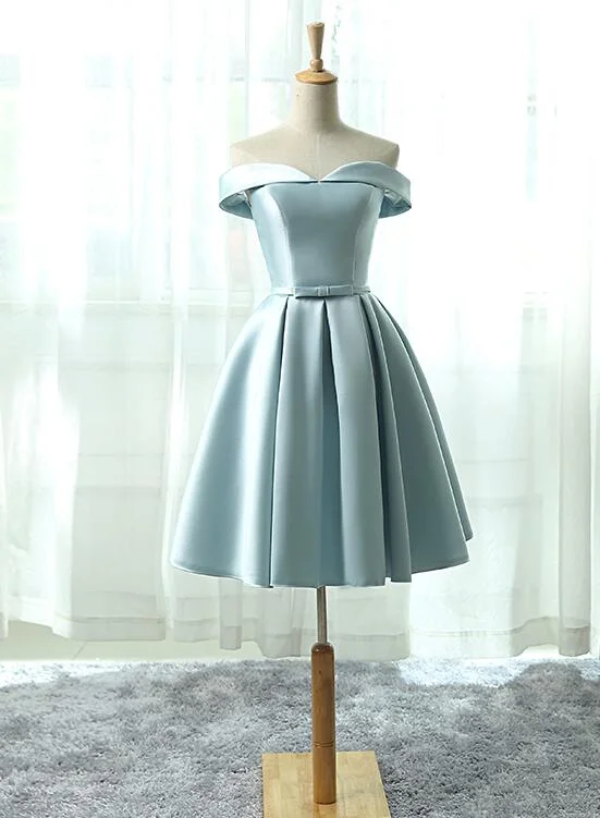 Ice Blue Homecoming Dress, Off Shoulder Satin Party Dress, Cute Formal Dress Tunics Stylish modern Ice Blue Homecoming Dress, Off Shoulder Satin Party Dress, Cute Formal Dress Tunics Stylish modern