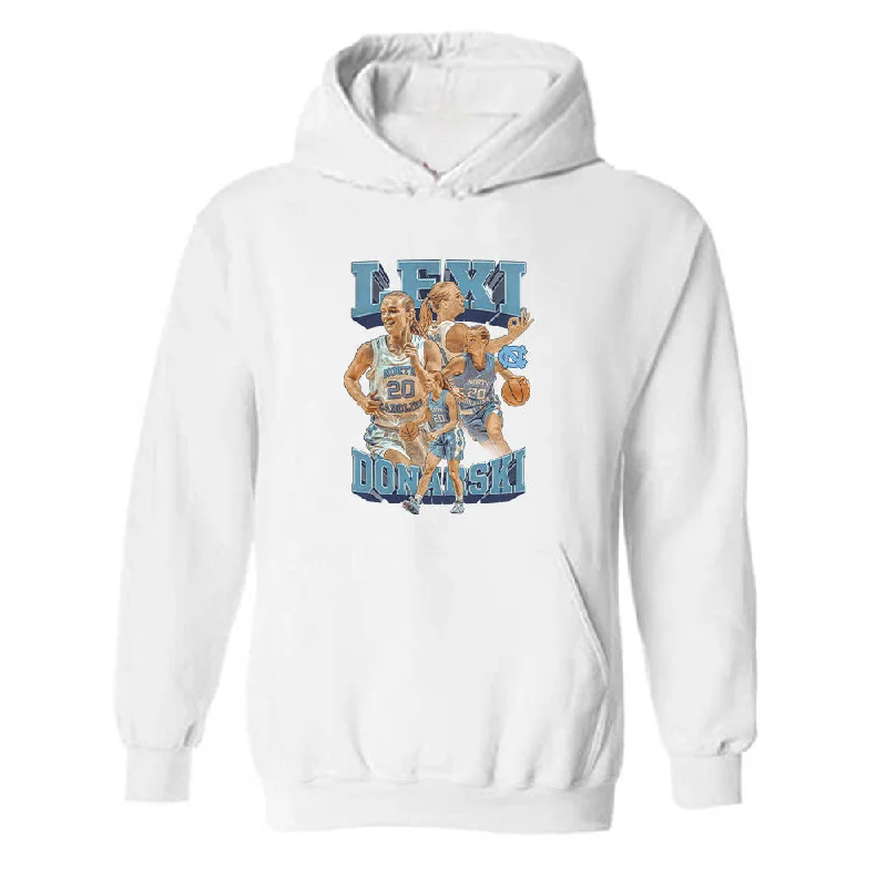 UNC - NCAA Women's Basketball : Lexi Donarski - Player Collage Hooded Sweatshirt Hoodie with Hem Fringe Bohemian Relaxed
