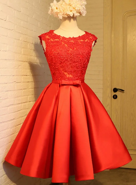 Red Lace Knee Length Party Dress , Cute V Back Formal Dress, Teen Homecoming Dresses Boatneck Modish Everyday Red Lace Knee Length Party Dress , Cute V Back Formal Dress, Teen Homecoming Dresses Boatneck Modish Everyday