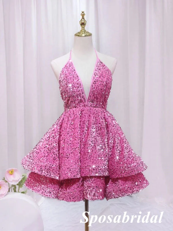 Sexy Sequin Halter Deep V-Neck A-Line Mini Dresses/ Homecoming Dresses, PD3584 Comfortable Casual Mini Dress Sexy Sequin Halter Deep V-Neck A-Line Mini Dresses/ Homecoming Dresses, PD3584 Comfortable Casual Mini Dress