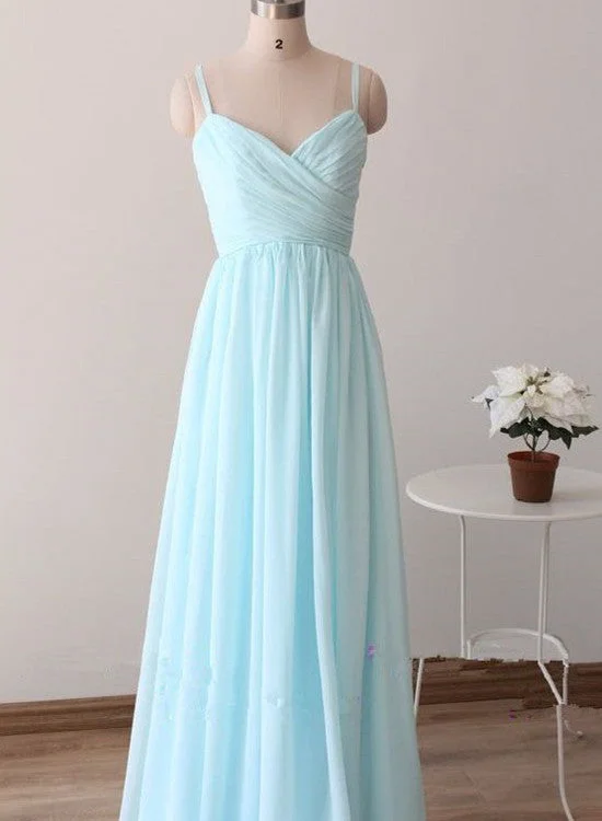 Light Blue Straps Long Prom Dresses, Light Blue Bridesmaid Dresses, Chiffon Party Dresses Pencil Length Work Light Blue Straps Long Prom Dresses, Light Blue Bridesmaid Dresses, Chiffon Party Dresses Pencil Length Work