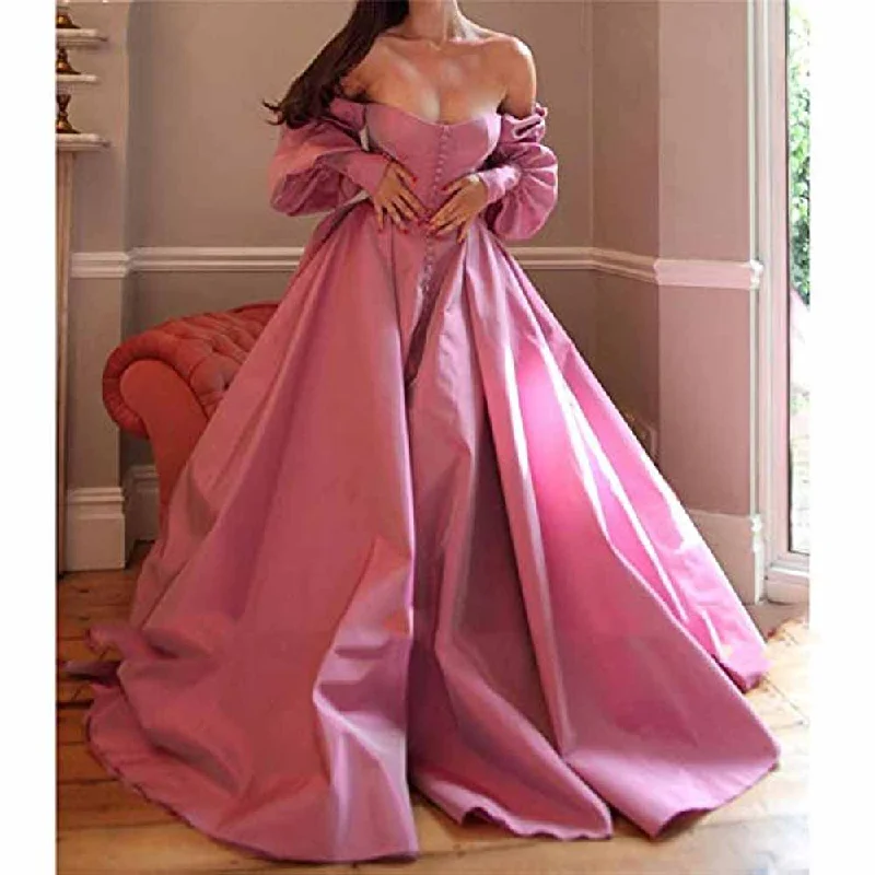 Long Puffy Sleeve Prom Dresses Ball Gown Satin Wedding Party Dress Tunics Running lightweight