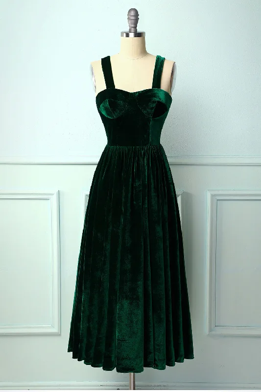 Dark Green Velvet Holiday Party Dress sweetheart Neckline Romantic