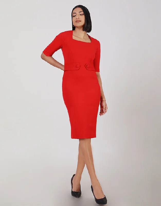 Square Neck Dress with Mock Belt Tunics Polka dots