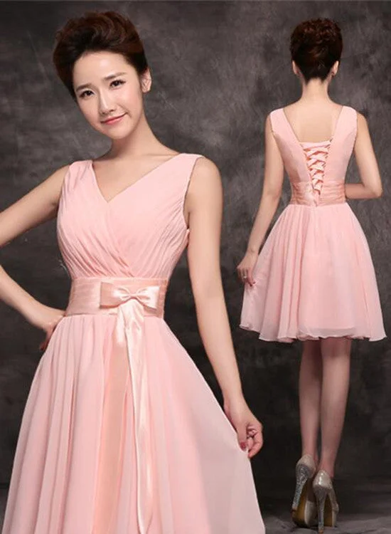 Lovely Pink Party Dress with Bow, Chiffon Cute Formal Dress, Simple Party Dress Lace Sexy Club Lovely Pink Party Dress with Bow, Chiffon Cute Formal Dress, Simple Party Dress Lace Sexy Club