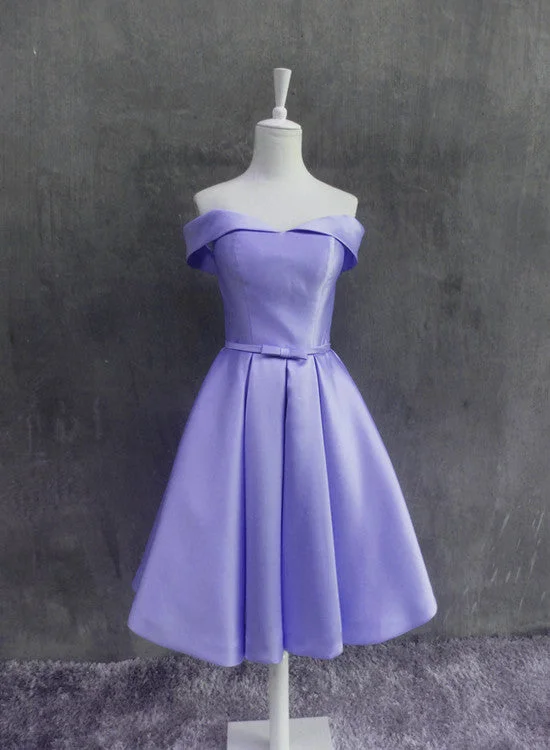 Beautiful Light Purple Short Satin Party Dress , Purple Homecoming Dress Tunics Solid Classic