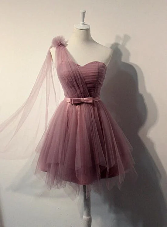 One Shoulder Tulle Dark Pink Short Formal Dress , Cute Pink Party Dress Tunics Hiking breathable One Shoulder Tulle Dark Pink Short Formal Dress , Cute Pink Party Dress Tunics Hiking breathable