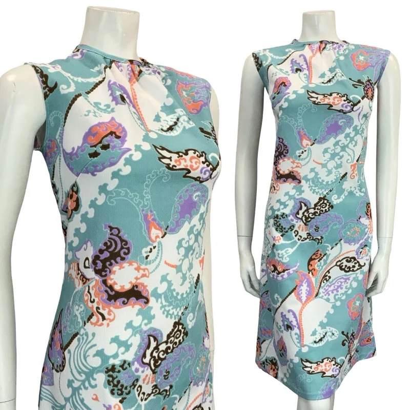 VTG 60S MOD GOGO BLUE WHITE PINK BROWN PSYCHEDELIC LEAFY FLORAL SHIFT DRESS 12 Tunics Polka dots
