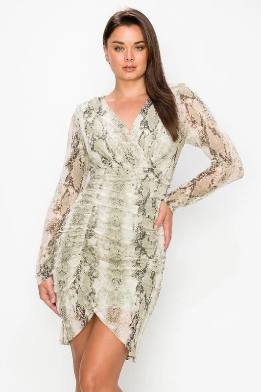 Shirring Animal Print Dress Tunics Custom made
