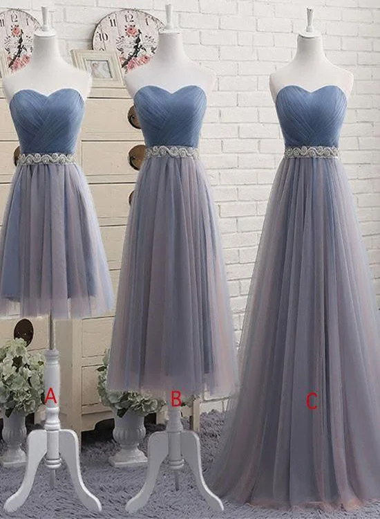 Tulle Grey and Blue Bridesmaid Dresses, Wedding Party Dresses, Long Party Dresses Crew Neckline Casual Tulle Grey and Blue Bridesmaid Dresses, Wedding Party Dresses, Long Party Dresses Crew Neckline Casual