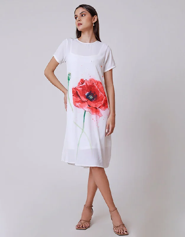 Round Neck Dress with Screen Print Tunics Yoga stretchy
