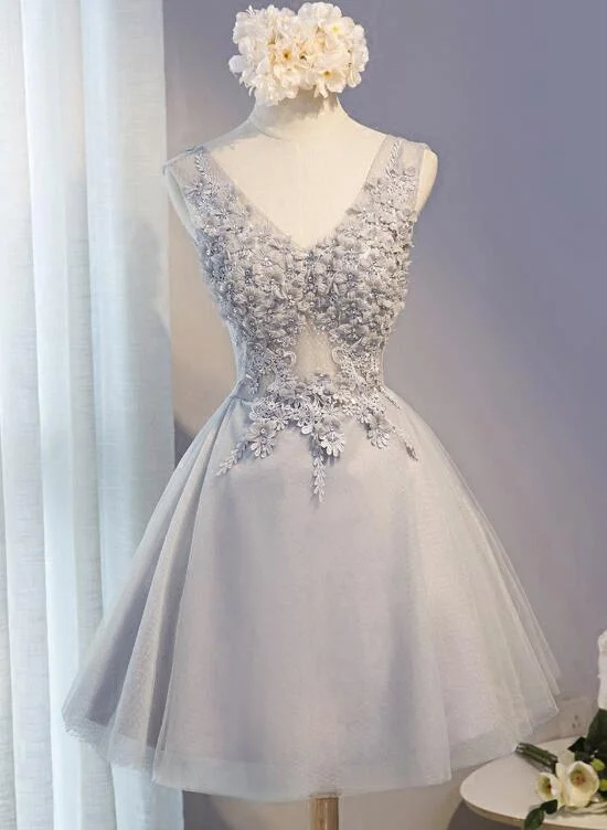 Grey Tulle Homecoming Dresses, Grey Short Party Dress , Formal Dresses Tunics Seasonal trendy Grey Tulle Homecoming Dresses, Grey Short Party Dress , Formal Dresses Tunics Seasonal trendy