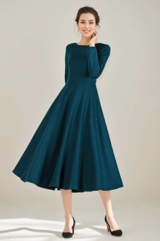 Wool Fit & Flare Long Dress Women 5253 Tunics Practical easy-care