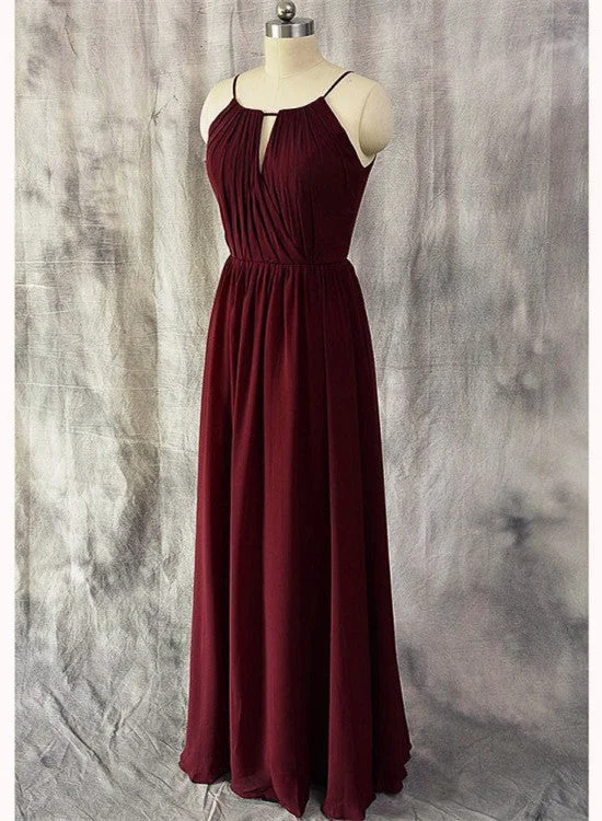 Charming Chiffon Round Simple Floor Length Bridesmaid Dress, Beautiful Party Dress Pleated Skirt Elegant