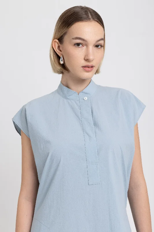Soft blue crinkle poplin day dress Tunics Versatile all-occasion
