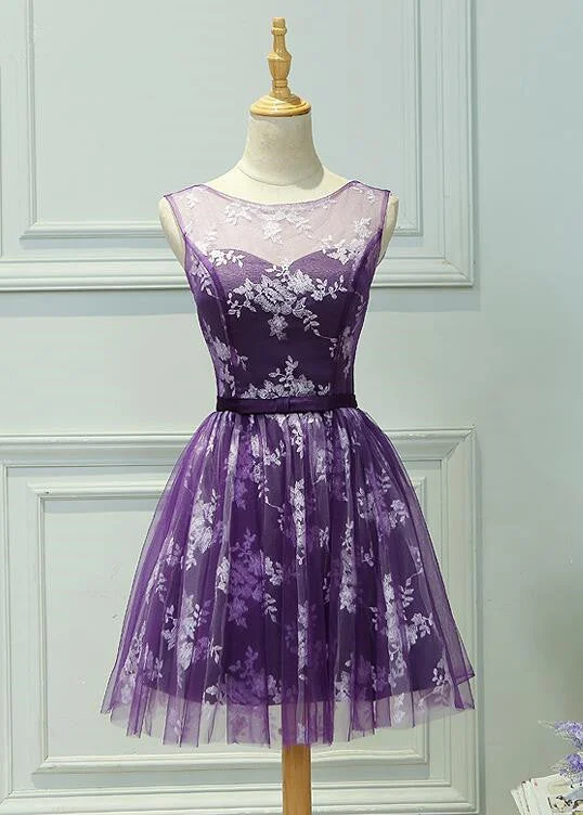 Beautiful Purple Cute Party Dress with Lace, Prom Dress Tunics Chinos classic