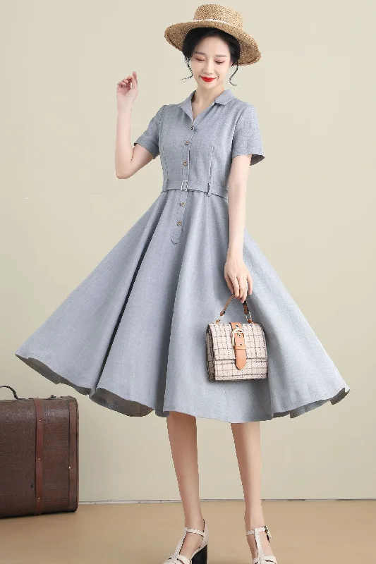 Short Sleeve cotton linen summer Dress 3272 Tunics Versatile stylish