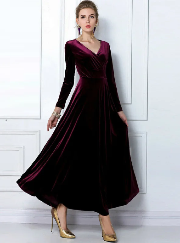 Long Sleeve Ball Gown Dress Vintage Velvet Party Dresses Tunics Short Trendy