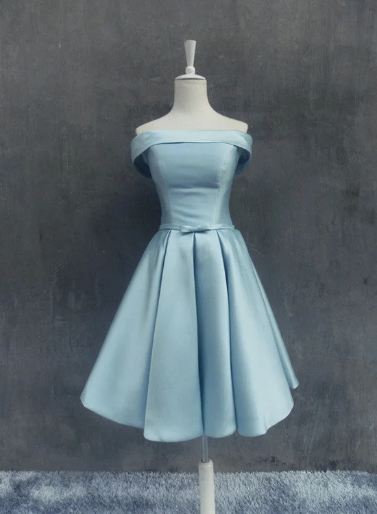 Light Blue Off Shoulder Homecoming Dress, Cute Party Dress, Blue Bridesmaid Dress Shift Classic Vintage Light Blue Off Shoulder Homecoming Dress, Cute Party Dress, Blue Bridesmaid Dress Shift Classic Vintage