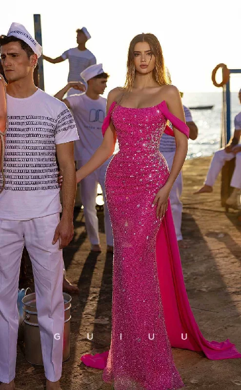 G4611 - Chic & Modern Mermaid Off-Shoulder Fully Beaded Prom Party Dress with Train Tunics Versatile functional G4611 - Chic & Modern Mermaid Off-Shoulder Fully Beaded Prom Party Dress with Train Tunics Versatile functional