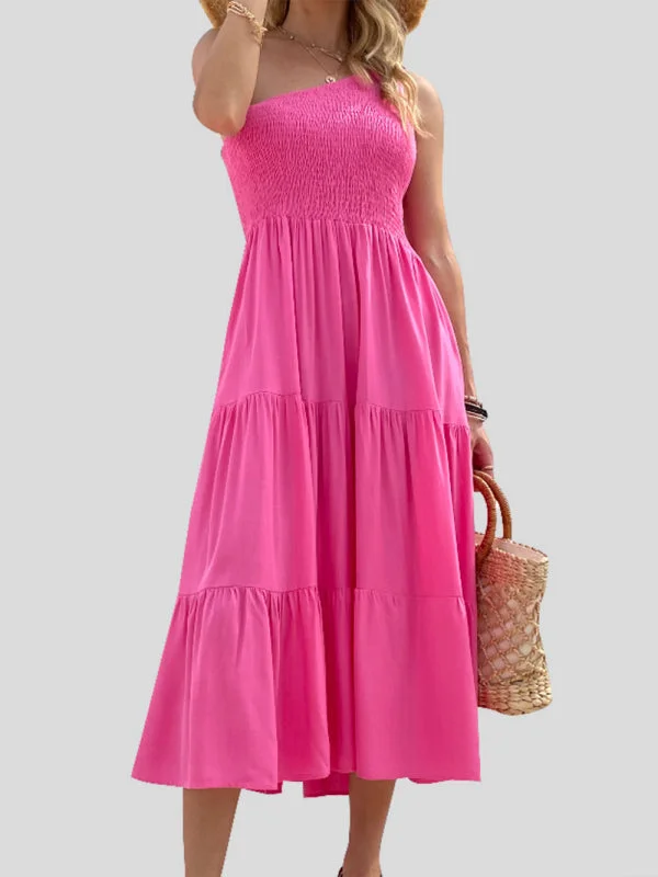 Women's Woven One Shoulder Casual Elegant Dress Tunics Sophisticated sleek