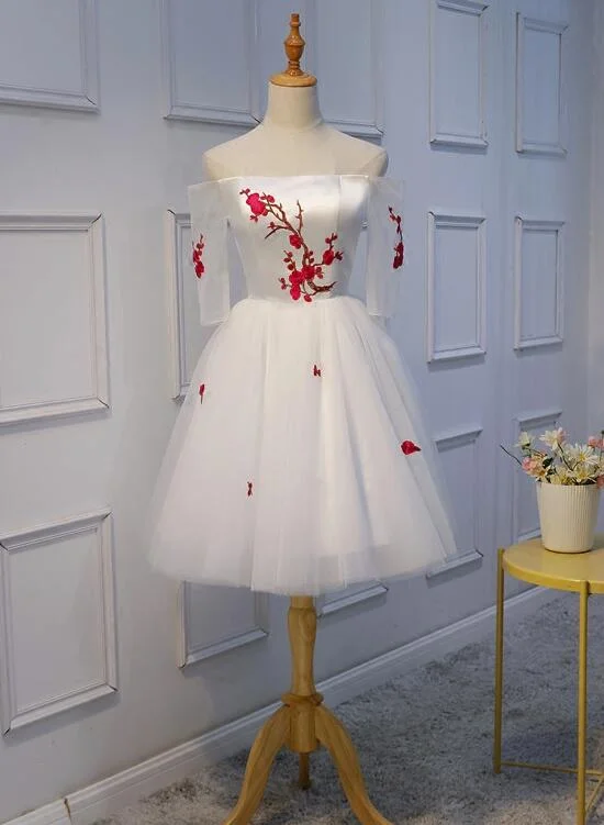 Lovely White Tulle Off Shoulder Graduation Dress, Party Dresses, Formal Dress, Prom Dress Tunics Essential wardrobe Lovely White Tulle Off Shoulder Graduation Dress, Party Dresses, Formal Dress, Prom Dress Tunics Essential wardrobe