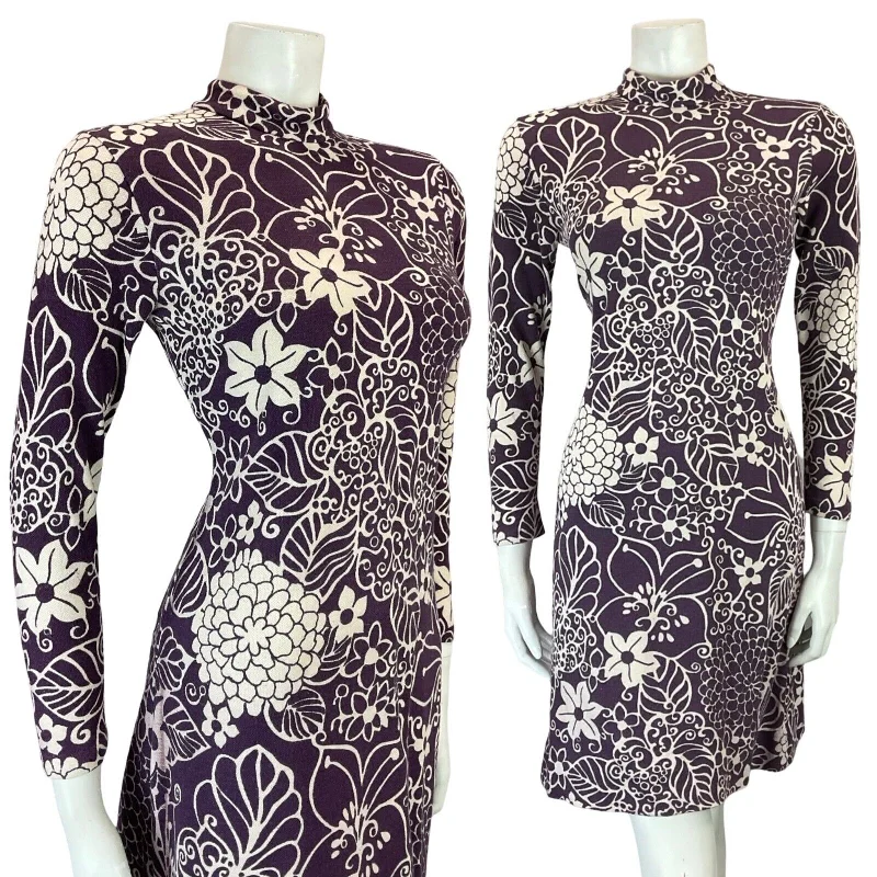 VTG 60S MOD GOGO VIOLET WHITE PSYCHEDELIC FLORAL FUNNEL NECK SHEATH SHIFT DRESS Tunics Summer linen VTG 60S MOD GOGO VIOLET WHITE PSYCHEDELIC FLORAL FUNNEL NECK SHEATH SHIFT DRESS Tunics Summer linen