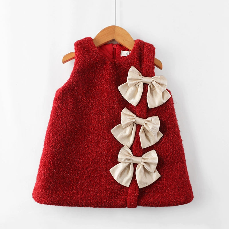 Girls Red Christmas Dress New Year Thickened Vest Princess Dress Tunics Polka dots