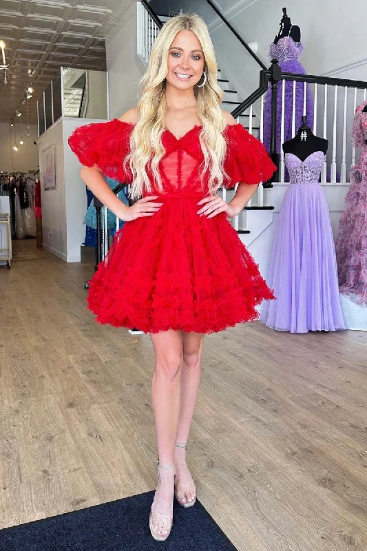 A Lline Off Shoulder Short Sleeves Red Short Homecoming Dress QH2457 Tunics Travel practical A Lline Off Shoulder Short Sleeves Red Short Homecoming Dress QH2457 Tunics Travel practical