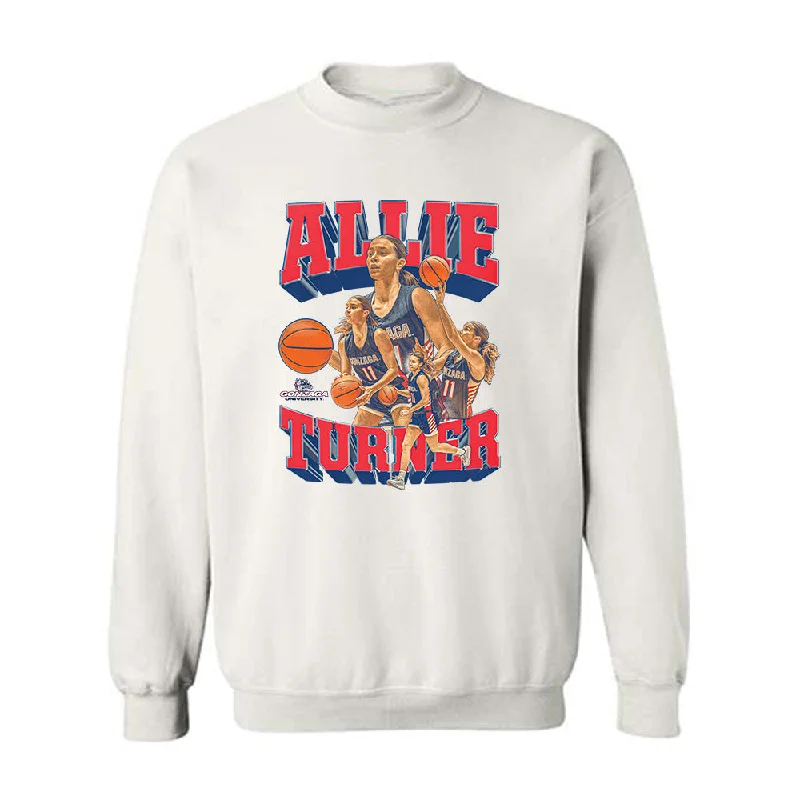 Gonzaga - NCAA Women's Basketball : Allie Turner - Player Collage Crewneck Sweatshirt Hoodie with Hem Frayed Vintage Worn Gonzaga - NCAA Women's Basketball : Allie Turner - Player Collage Crewneck Sweatshirt Hoodie with Hem Frayed Vintage Worn